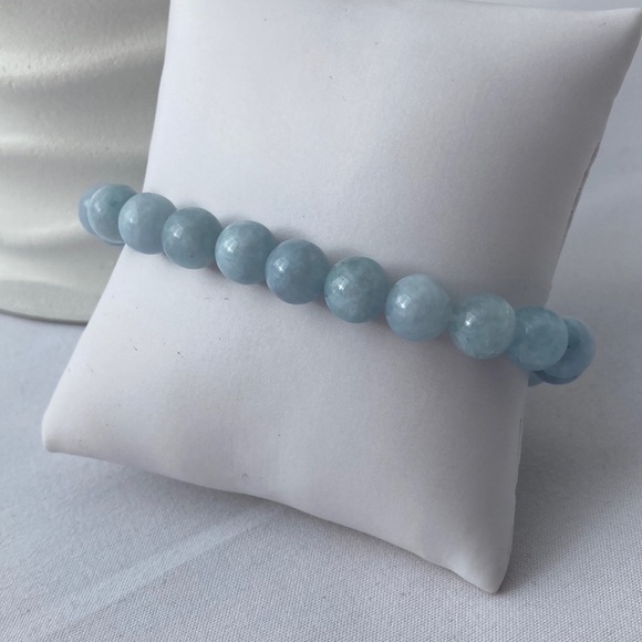 𝅺AQUAMARINE Beaded Stretch Bracelet - Picture 1 of 10